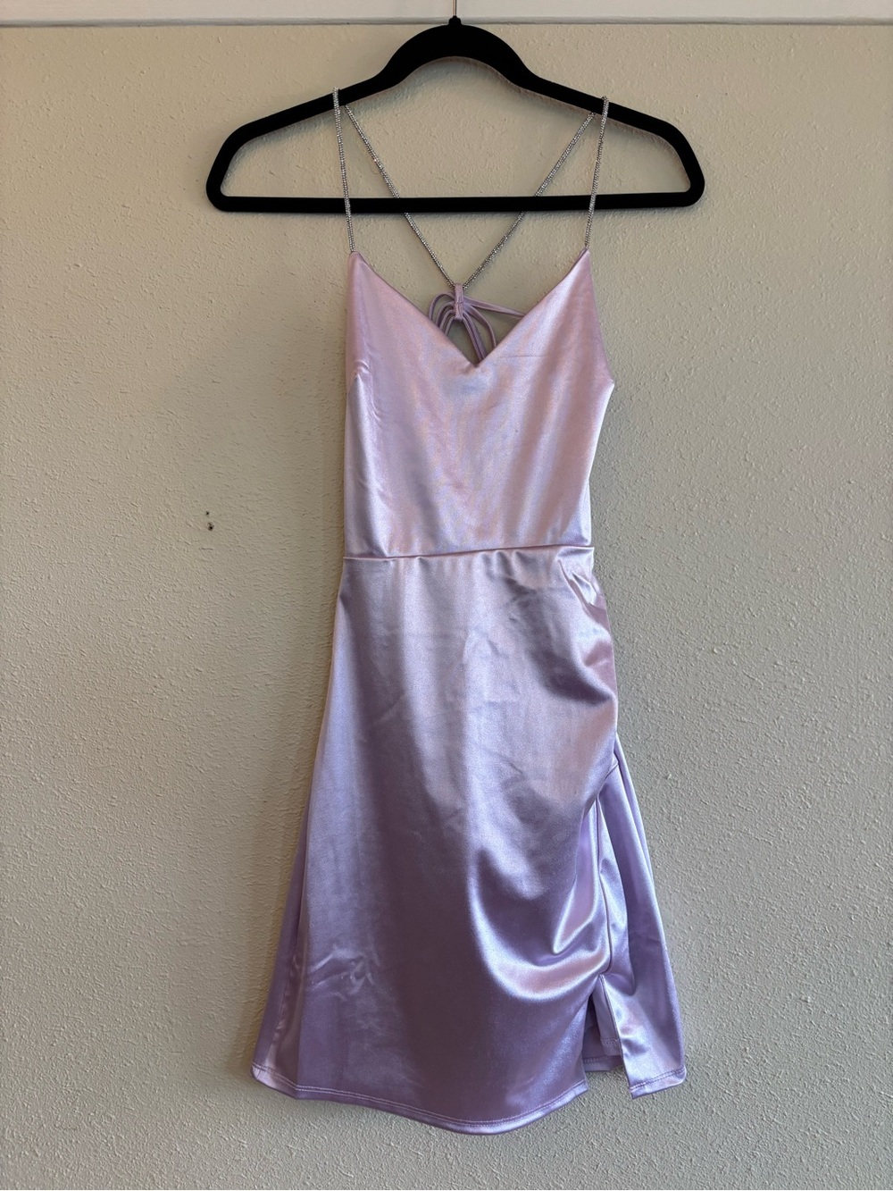 Francesca's Collections Iridescent Lavender Satin Slip Dress